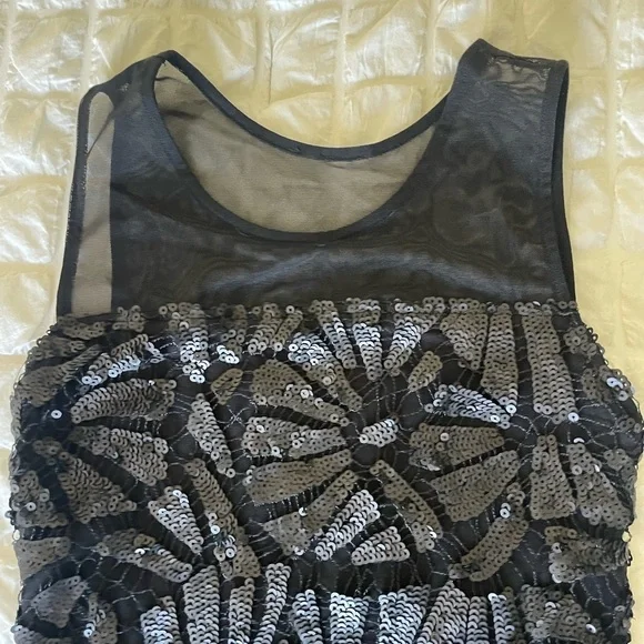 Sky Fedia Black Sequin Mesh Mini dress
